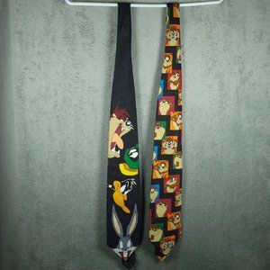 2 Vintage 1995 Looney Tunes Ties Mania Bugs Marvin Daffy Taz Cartoon Necktie